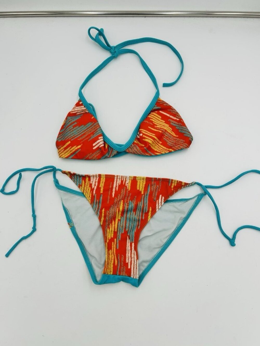 Hurley Teal Orange Bikini Size Small Halter Tie Swimwear Two Piece